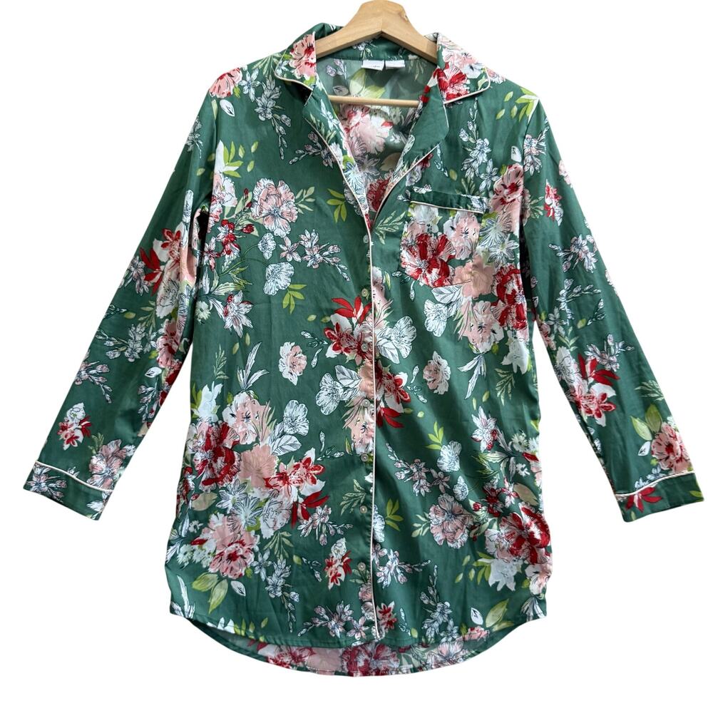 Cupcakes and Cashmere Sleep Shirt S Small Jade Green Floral Nightgown